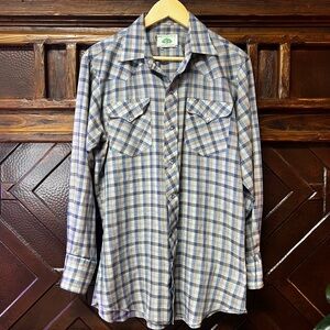 Vintage Plaid Button-Up Pearl Snap Long-sleeve Shirt - Men’s Large